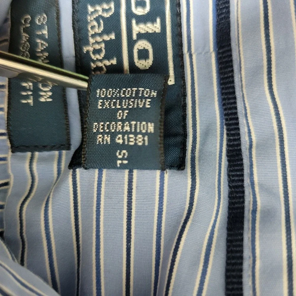 Polo‎ Ralph Lauren Stanton Classic Fit Mens XL Blue Pony Striped Button Up